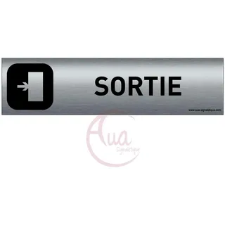 AUA SIGNALETIQUE - Plaque Aluminium brossé imprimé AluSign DARK - 200x50 mm - Double Face adhésif au dos (Sortie à droite)