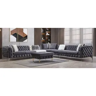 Sofa Ecksofa Couch Polster Ecksofas Couchen Chesterfield Möbel Wohnlandschaft - Grau