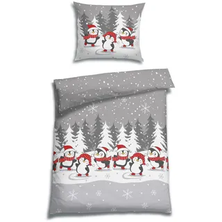 Florella Bettwäsche , Grau , Textil , Pinguin , 140x200 cm , Oeko-Tex® Standard 100, Oeko-Tex® Made IN Green , pflegeleicht, atmungsaktiv, hautfreundlich, angenehm wärmend, schadstoffgeprüft , Heimtextilien, Bettwäsche & Leintücher, Bettwäsche, Flanell-Bettwäsche