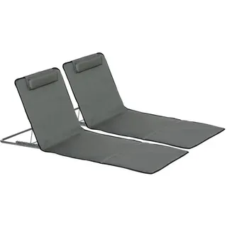 Outsunny Strandmatte, 2er Set Faltbare Strandliege mit Kopfkissen, Tragetasche, Grau , Metall , 53x35x124 cm , Gartenmöbel, Gartenliegen