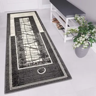 TAPISO Dream Läufer Flur Teppich Kurzflor Modern Brücke Grau Creme Abstrakt Wellen Streifen Linien Muster Bordüre Korridor ÖKOTEX 100 x 150 cm
