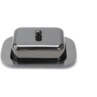 Echtwerk Butterdose aus Edelstahl, hochwertige Butterschale, Butterbox mit Deckel, Butterglocke für Frühstück und Küche, 250 gr Butter Aufbewahrung, Black-Edition, 18,5x12,2x7,0 cm