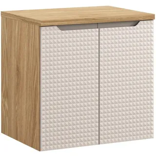 Vivaldi Badezimmer Set mit Wandregal, zweiflügeligem Schrank und Platte "Prest XIV", 60 cm, in Beige - Geölte Eiche. - Beige