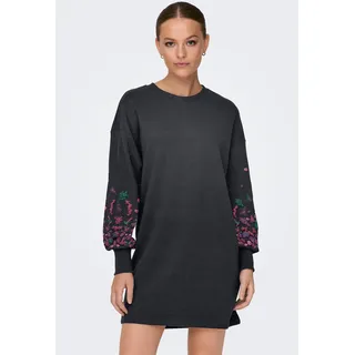 Sweatkleid ONLY "ONLBROOKE LS SHORT DRESS FLOWER SWT NOOS", Damen, Gr. XXS, N-Gr, phantom print:autumn sleeve flower, Sweatware, Obermaterial: 60% Baumwolle, 40% Polyester, bedruckt, lässig geschnitten kurz, Rundhals, Kleider Sweatkleid