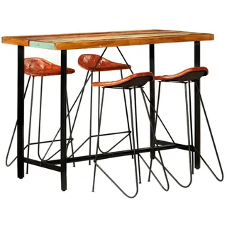 The Living Store 5-tlg. Bar-Set Recyceltes Massivholz und Echtleder