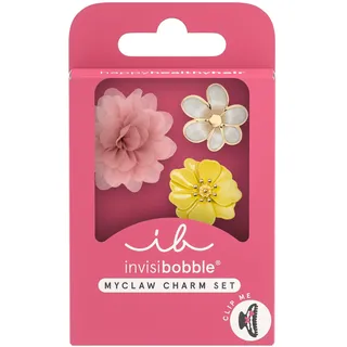 3D Blumen Charms Set für Haarklammer Floral - Invisibobble MyClaw SET Hothouse Florals - Damen Haarschmuck Anhänger zum Wechseln in Rosa, Gelb & Weiß - 3er Set Floral Aesthetic