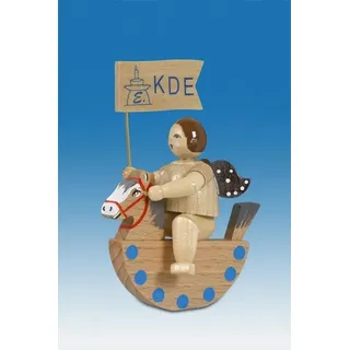 Holzengel engel auf Schaukelpferd mit Fähnchen Ohne Krone Natur Höhe 6,5 cm NEU