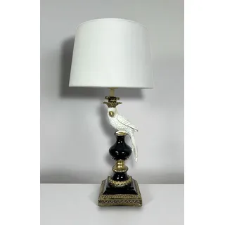Elegante Lampe mit Papagei Light & Living 59cm Schwarz Gold Weiß Schirm Velour