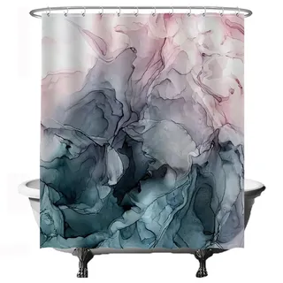 Ulticool Duschvorhang - Marmor Pastell Aquarell Abstrakte Kunst - 180 x 200 cm – Waschbar – Anti Schimmel - Wasserdicht - mit 12 Ringe - Marble Blau Rosa
