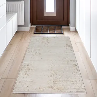 Teppich-Traum Designer Teppich Vintage Gold Weiß Glanzeffekt 80x150 cm | Pflegeleicht, schmutzabweisend, strapazierfähig, allergikerfreundlich, für Fußbodenheizung, Wohn- & Esszimmer