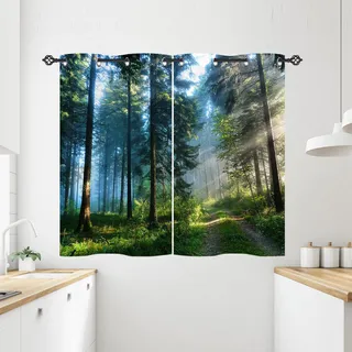 ANHOPE Misty Wald Dschungel Baum Gardinen Blickdichte mit Ösen Weich Thermo Vorhänge Blackout Curtain Vorhang Wohnzimmer Schlafzimmer Verdunklungsvorhänge 2er Set H 138 x B 71 cm