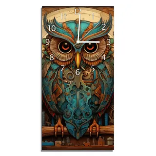 Wallario Design Wanduhr Mechanische Weisheit aus Echtglas, Größe 30 x 60 cm - Braun