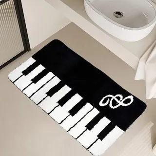 KRIPINC Getufteter Teppich Klaviertasten-Design (Schwarz-Weiß, 50x120cm) – Absorbierende Badematte Schnelltrocknend, Badvorleger rutschfest Waschbar & Ideale Duschvorleger rutschfest, Stil A