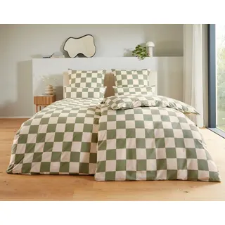 Bettwäsche HOMSY BY ANA JOHNSON "Chessley", grün (grün, rosa), B/L: 135cm x 200cm, Renforcé, B/L: 40cm x 80cm, Renforcé, Obermaterial: 100% Baumwolle, Bettwäsche, Bettwäsche, mit coolem Karo-Muster, ab Größe 135x200 cm, by Ana Johnson