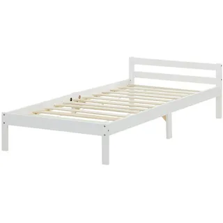 Homestyle4u Holzbett 90x200 cm Weiß Kiefer Massivholz - Weiß