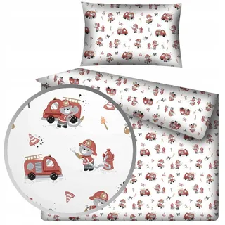 Designpremium Kinder-Bettwäsche Bären-Feuerwehr Motiv 100x135 cm