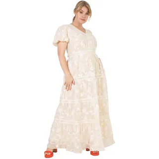 Lovedrobe Damen Ladies Plus Size Summer Dress for Women Curve Puffed Short Sleeve Maxi V-Neckline Flowers Floral Lace Cocktail A-line Cocktailkleid