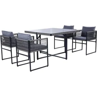 Estexo Gartenset Sitzgruppe Gartenmöbel Set Cube Essgruppe Rope Outdoor Möbel Grau