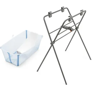 Stokke Flexi Bath (Ocean Blue) + Newborn Support + Flexi Bath Stand - Ideal für Neugeborene & Kinder bis 48 Monate - Faltbare, Robust & einfach zu verstauen