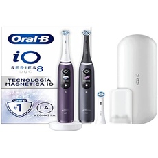 Oral-B iO 8 elektrische Zahnbürsten, wiederaufladbar, violetter und schwarzer Griff, verbunden mit Bluetooth, mit Magnettechnologie, Vatertagsgeschenk, 3 Bürsten, 1 Reiseetui