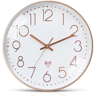 Ziprote Funkuhr 30cm Funk-Wanduhr, Funkuhr Wohnzimmer Einfach zu Lesen, Modern Ohne Tickgeräusche Lautlos Hängeuhr, für Zimmer Zuhause KüChe Schlafzimmer Büro Schule (Weiß)