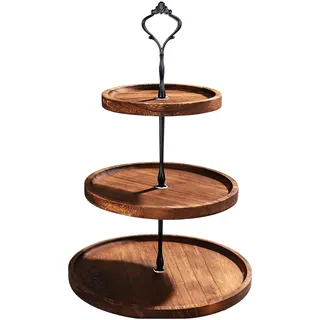 DMJJSD Etagere 3 Etagen - Tortenständer Cupcake Ständer Etagere Holz Kuchenplatte Kuchenständer mit Metallgriff - Obstschale für Hochzeits Geburtstag Nachmittagstee Party