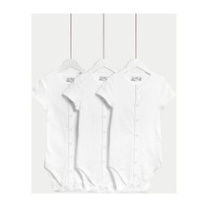 M&S Collection Lot de 3bodys 100% coton (jusqu'au 12mois) - White, White - 9-12M