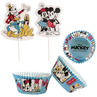 Dekora - Backformen Set | Muffin und Cupcake Formen Papier mit Cake Topper - 24 Backförmchen + 24 Toppers - Mickey & Friends