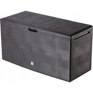 Kadax Gartenkiste, 114x47x59,4cm Aufbewahrungsbox aus Kunststoff, 290L Gartentruhe mit Griffen und Verschluss, Gartenbox für Aufbewahrung von Kissen (290L, Dunkelbraun)