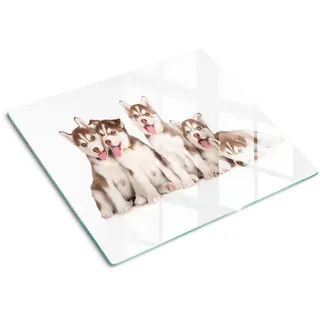 Tulup Glasplatte 60x52 cm Husky-Welpen , Braun , Glas , 60x52 cm , Küchenzubehör, Schneidebretter