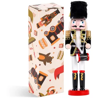 COMBIUBIU 30cm Nussknacker Figur-Schwarzer Trommler,Nussknacker Soldat Aus Hochwertigem Kiefernholz,Deko FüR Zuhause Kamin Tischdekoration,Weihnachten Weihnachtsdekoration Geschenke