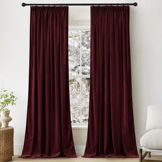 PONY DANCE Samt Vorhänge für Schienen Wohnzimmer Gardinen Weihnachten | 2er Set H220xB132cm, 300g/m2, Rot, Abdunkelnde Vorhänge, Thermo Gardinen Kälteschutz, mit Kräuselband, fü Wohnzimmer