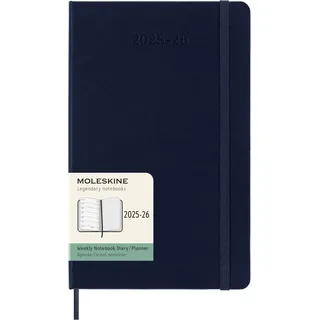 Moleskine Wochen-Notizkalender 2025-2026, 18-Monats-Wochenplaner mit Notizplatz, Harte Einband und Gummiband, Großformat 13 x 21 cm, Saphirblau