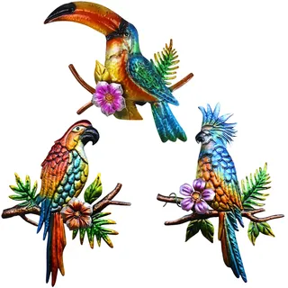 J-Fly Metall vogel wanddekoration, 12-Zoll-Metall blatt wanddekoration, Außengartenzeichen und Dekoration, Außendekoration des Wohnzimmers im Hofgarten, 3 Stück-Set