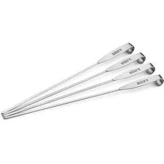Weber Spießset 4-teilig Edelstahl - Wiederverwendbare Spieße für Fleisch, Gemüse oder Meeresfrüchte, langlebig und spülmaschinenfest – Silber (7618)