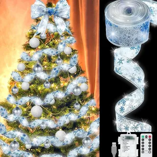 YeahBoom 10m Weihnachtsband Lichter,100 LED Band Weihnachtsbeleuchtung,Bänder Lichterketten,Batteriebetriebene Weihnachtslichterkette für Party,Hochzeiten,Innen und Außenbereich Weihnachtsdekoration