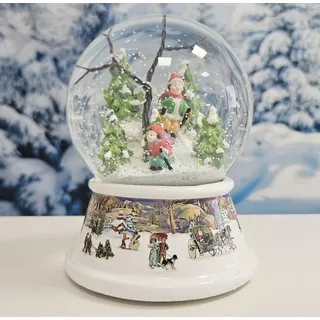 Schneekugel Skifahrer | Sockel nostalgische Winterlandschaft | mit Spieluhr | Schüttelkugel Weihnachtsdekoration | B: 10 cm H: 13 cm | 20187