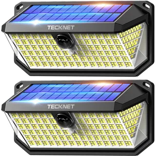 TECKNET Solarlampen für Außen mit Bewegungsmelder 416 LED, 2 Stück 300° Superhelle LED Solar Wandleuchte, IP66 wasserdichte Solarlampen Garten, Wand, und Outdoor Beleuchtung