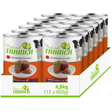 Natural Trainer Medium&Maxi Nassfutter für Erwachsene Hunde mit Rindfleisch - 12 x 400 g - 4,8 kg