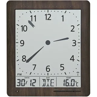AMS Funk-Wanduhr, Funkwerk mit analoger Zeitanzeige und digitaler Anzeige von Zeit Datum Wochentag Temperatur, 21x24x3cm, 5893 - Schwarz