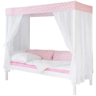 TICAA Himmelbett Lino 90 x 200 cm Kiefer massiv weiß rosa