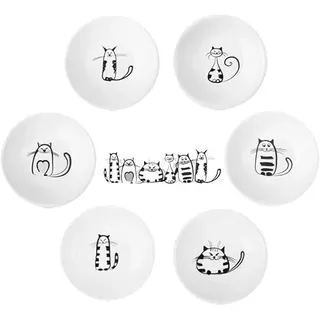 BigNoseDeer Super süße Katze Keramik-Soße, Miniseite Gewürzschale, Gewürzgerichte, Sushi-Soja-Eintauchschale, Snack-Serviergeschirr, Miau-Porzellan Kleines Untertassen-Set (6er-Set)