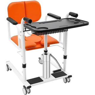 Hydraulischer Patientenlift, 150KG Tragfähigkeit Tragbarer Transportrollstuhl Hydraulischer Transferstuhl Transferhilfe für ältere Menschen mit Rollen für Familien Pflegeheime Krankenhäuser (Orange)
