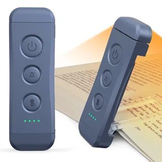 Glocusent Leselampe Buch Klemme, Augenschonende Bücher Leselampe mit 3 Farben & 5 dimmbaren Helligkeiten, Wiederaufladbar Buchlampe, Buch Leselicht perfekt für Kinder (Graublau)