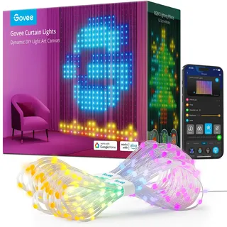 Govee Curtain Lights, 520 RGBIC LEDs Lichterkette, DIY Lichtmuster, Smart LED Vorhang 86+ Modi, Wasserfest, kompatibel mit Alexa für Weihnachten Christmas, Party Deko 2m x 1,5m (H x W)