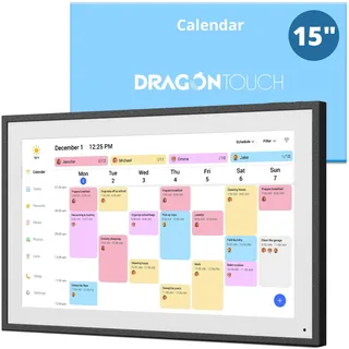 Dragon Touch 15.6 Zoll Digitaler Kalender Wand - 1920 * 1080 FHD Elektronischer Wandkalender Familienplaner mit 32GB Speicher und Wandhalterung, Touchscreen Intelligenter Tischkalender-Schwarz