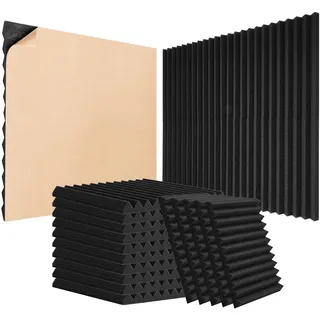 VEVOR Akustikschaumstoffplatten, 48er-Packung 12 x 12 x 1 Zoll, selbstklebende schalldichte Wandplatten mit hoher Dichte, Akustikplatten, Absorptionsplatten für Studiowände und -decken, schwarz