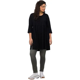 Ulla Popken Damen Longtunika mit Druck, A-LINE Tunika, schwarz, 46-48