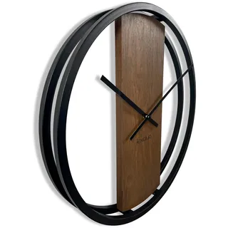 Wanduhr groß ohne tickgeräusche LOFT OVAL Metall schwarz 3D XXL modern Holz Badezimmer Wohnzimmer (50cm Durchmesser Braun)