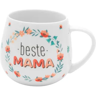 GRUSS & CO Tasse Motiv "Beste Mama" | Kaffeetasse, Porzellan, 43 cl, Höhe 9 cm, in Geschenk-Banderole | Geschenk für Mama, Muttertag, Geburtstag | 74117